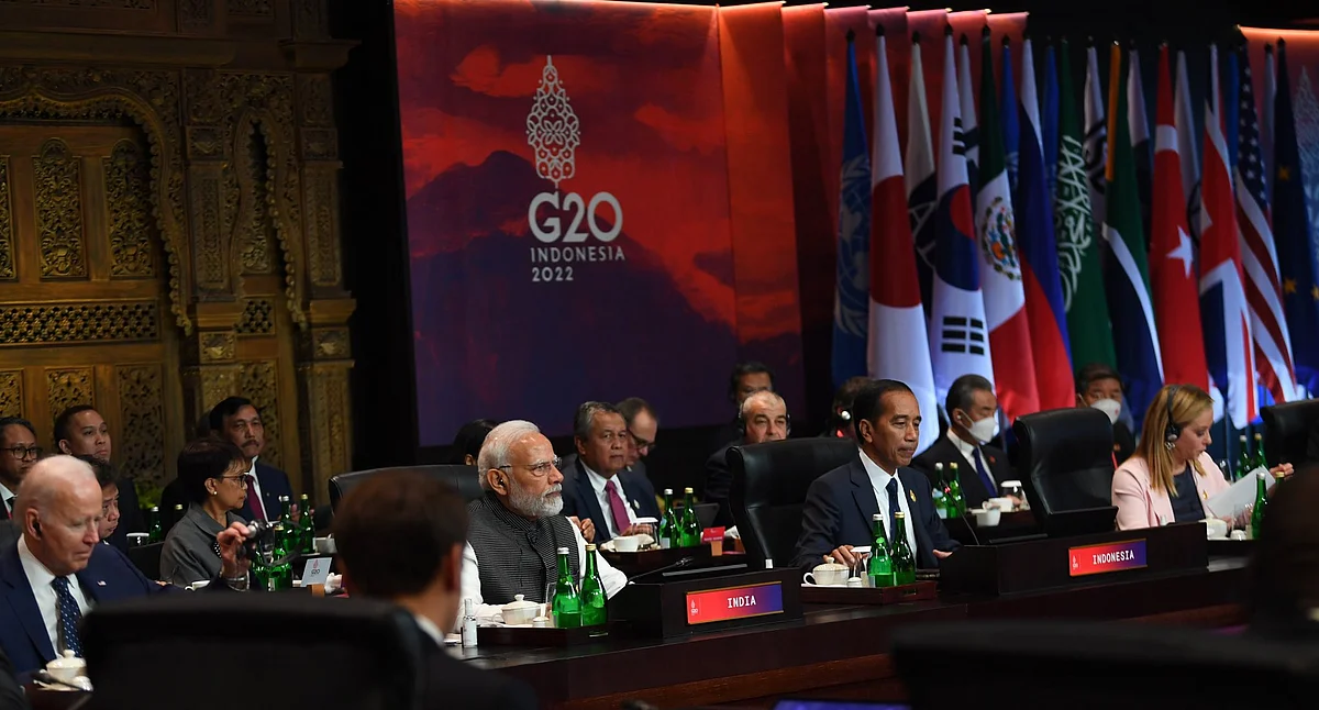 PM Modi speaking at the G 20 summit in Bali, Indonesia.