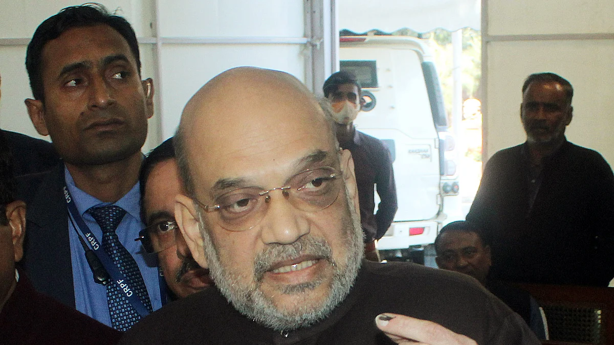 Union Home Minister Amit Shah speaks to the media over various issues including the Rajiv Gandhi Foundation and Indian and Chinese troops clash along the Line of Actual Control (LAC) in Yangste area near the Tawang sector of the Arunachal Pradesh, after attending the Winter Session of the Parliament, in New Delhi on Tuesday.