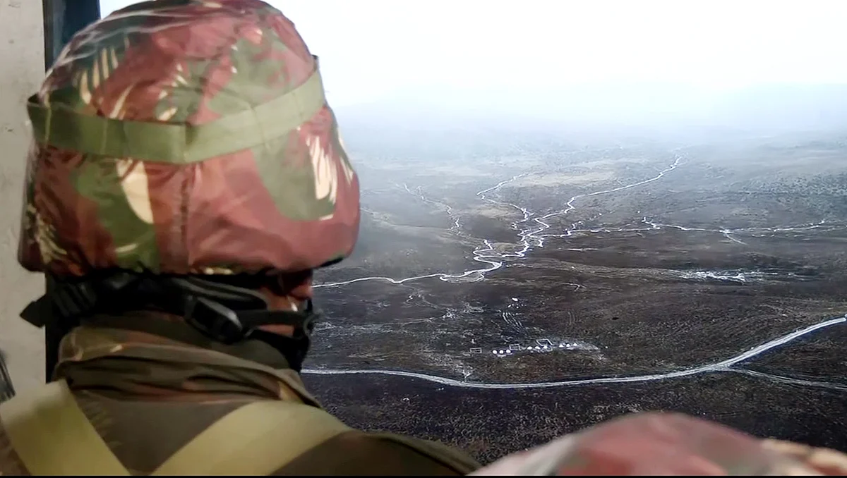Indian Army soldiers demonstrate a drill in Tawang sector near the Line of Actual Control (LAC) to tackle any threat from the Chinese side.