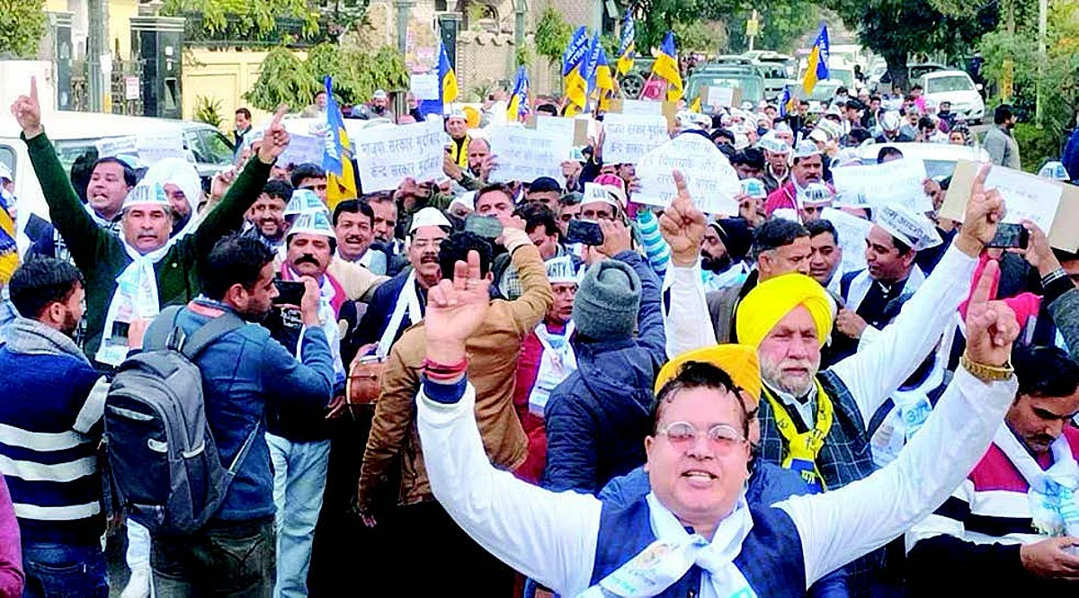 AAP leaders, taking a dig at the slogans of BJP for removing poverty in the country by 2022-23, alleged, “Instead of removing poverty, the government has started to evict poor from their allotted land in Jammu and Kashmir.”