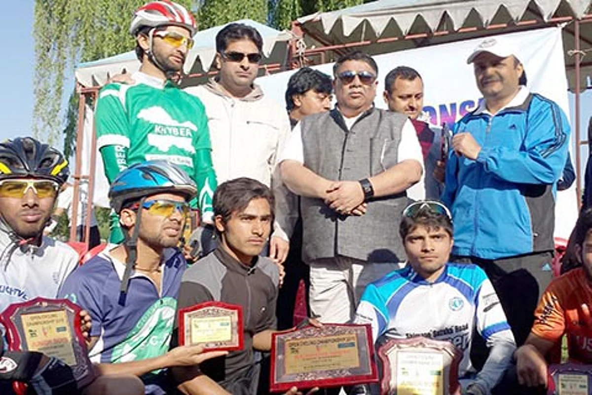 Aalam flags of cycling event in Shahr-e-Khaas