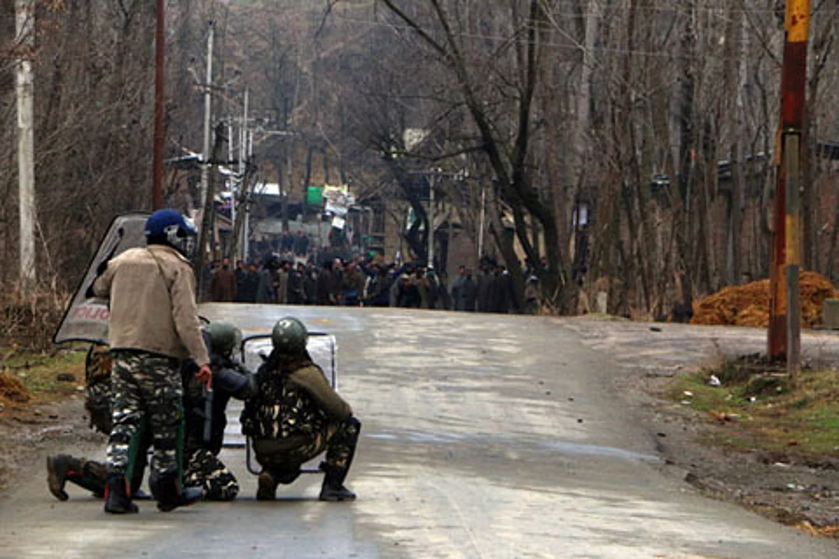 Aerial firing during clashes in Pakherpora Budgam