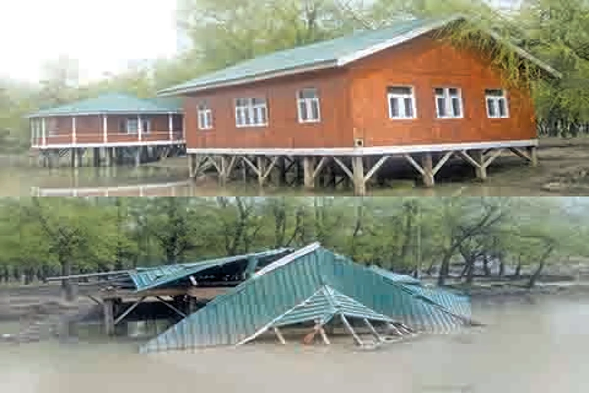 Built in 2012, three huts in Bandipora’s ‘tourist village’ in ruins