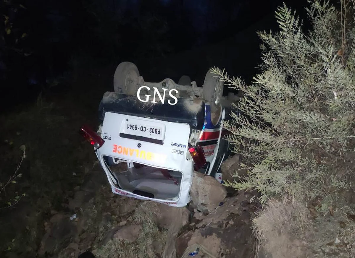 Two injured as ambulance turns turtle in J&K’s Ramban