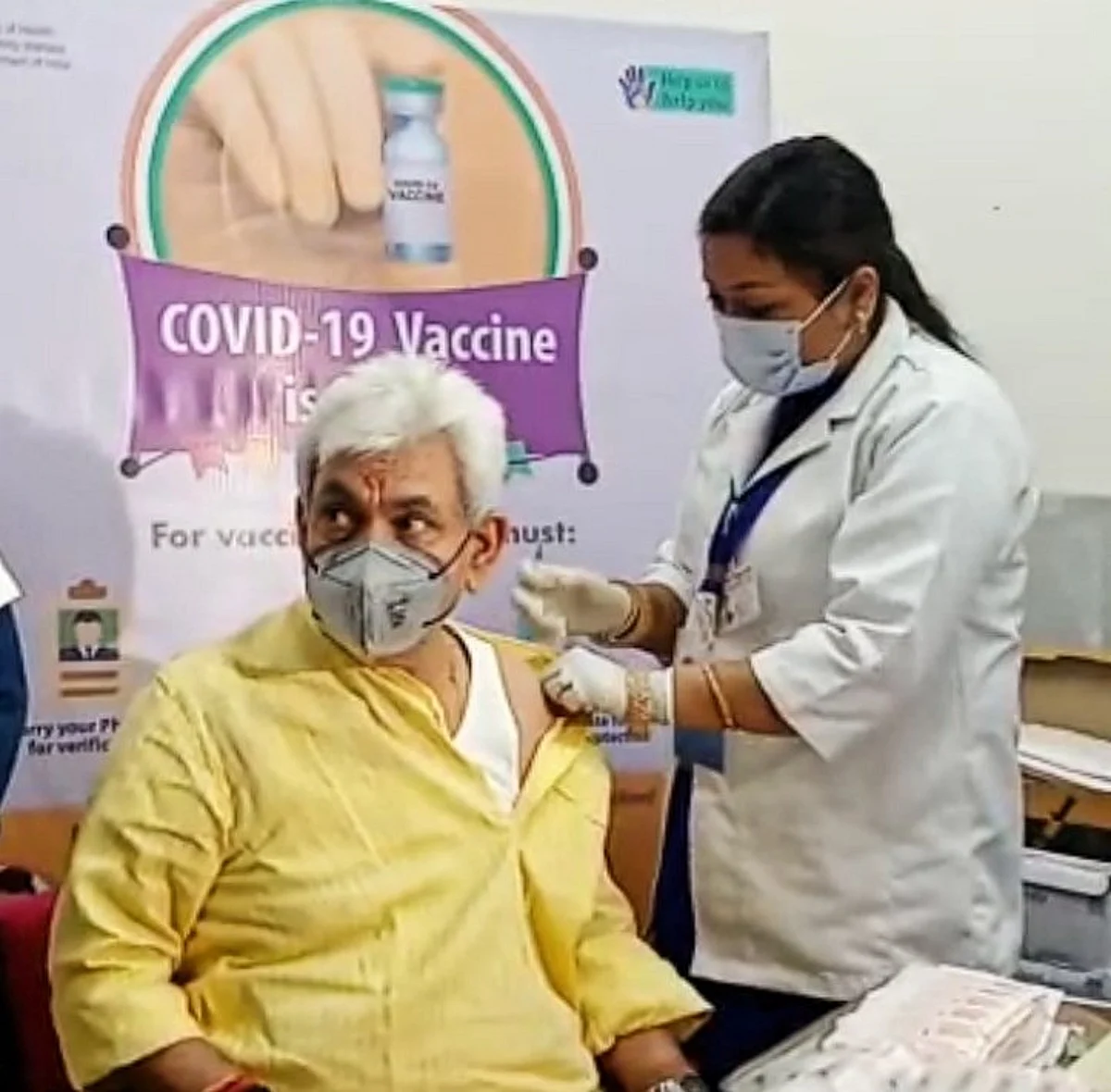 J&K LG Manoj Sinha gets first COVID-19 vaccine shot