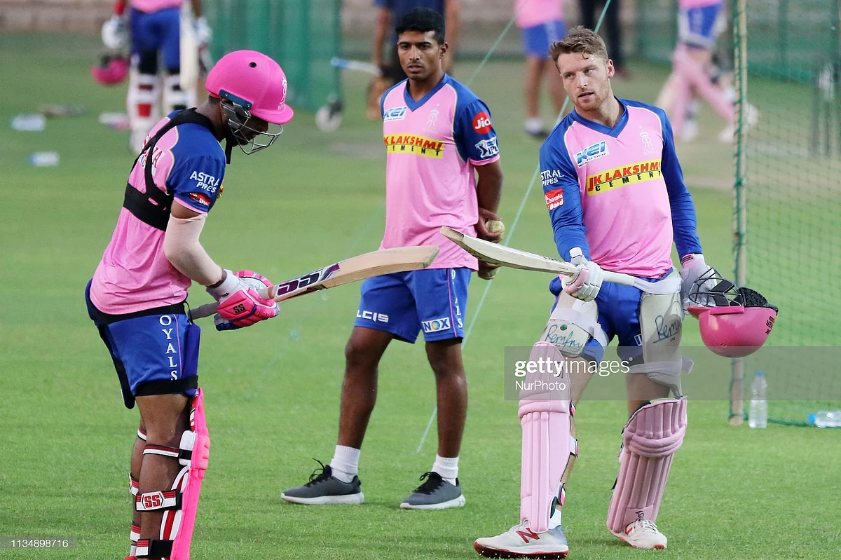 Rajasthan Royals batsman Jos Butler during the practice session ahead the Indian Premier league IPL 2019 match against Kolkata Knight Riders (KKR) in Jaipur,Rajasthan,India on Thursday, April 04,2019.(Photo By Vishal Bhatnagar/NurPhoto via Getty Images)
IMAGE RESTRICTED TO EDITORIAL USE - STRICTLY NO COMMERCIAL USE (Photo by Vishal Bhatnagar/NurPhoto via Getty Images)