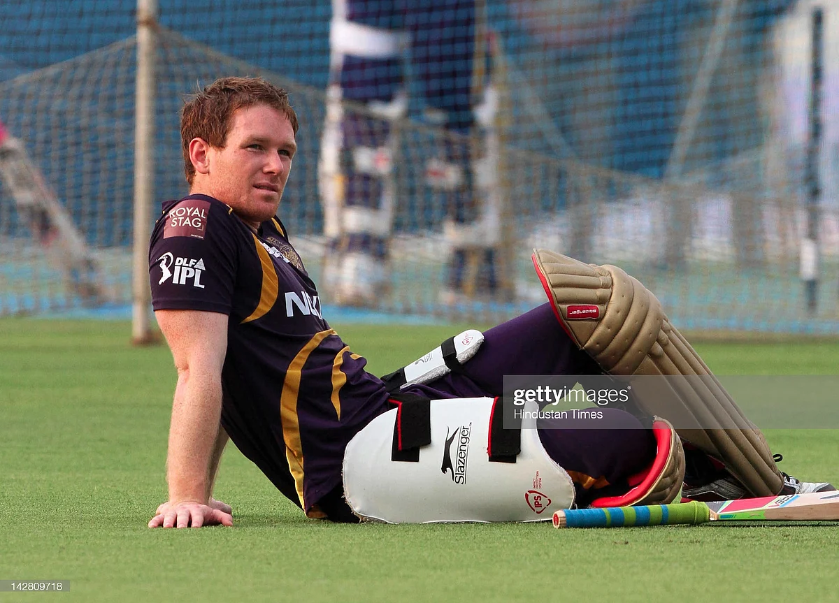 KOLKATA , INDIA - APRIL 12: Kolkata Knight Riders player Eoin Morgan during net practice at Eden Gardens on April 12, 2012 in Kolkata, India. Rajasthan Royals will play their next against Kolkata Knight Riders on April 13, 2012 in Kolkata. (Photo by Ashok Nath Dey / Hindustan Times via Getty Images)