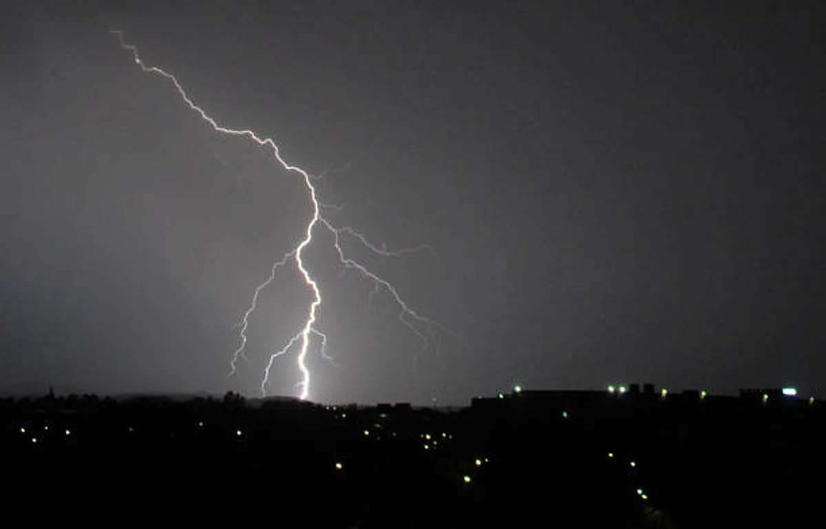 CHANDIGARH, INDIA - MAY 31: Lightning during a thunderstorm and rain on May 31, 2021 in Chandigarh, India. (Photo by Ravi Kumar/Hindustan Times via Getty Images)