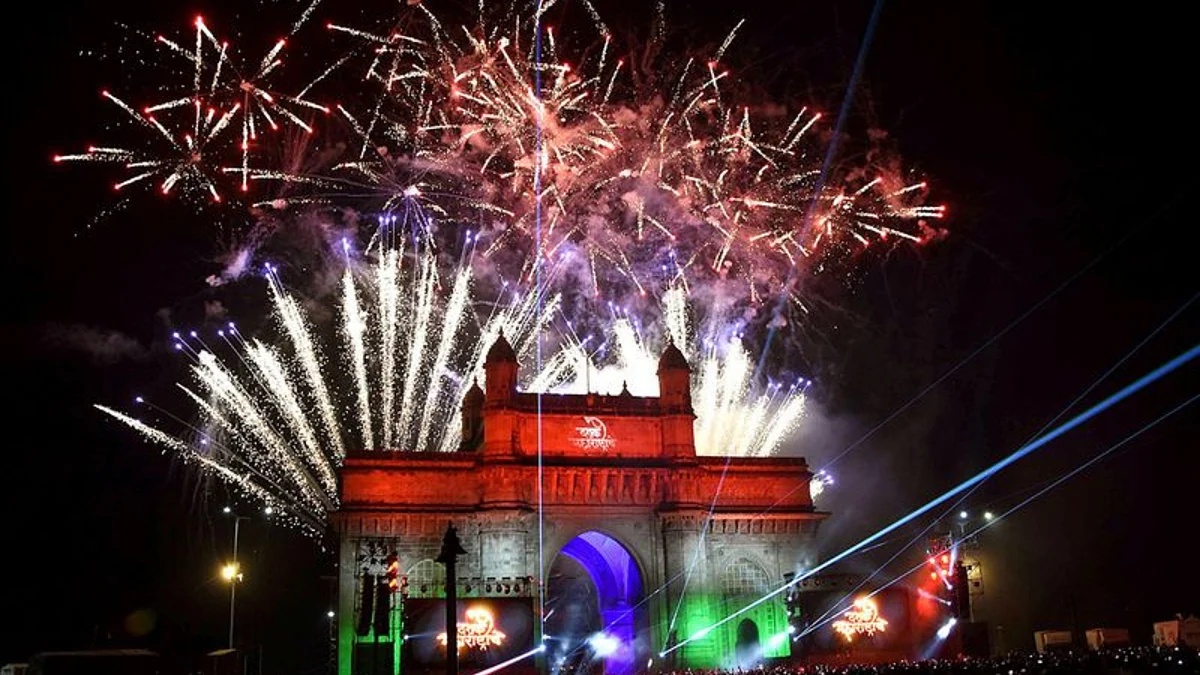 Fireworks are seen over the Gateway of India on the occasion of New Year