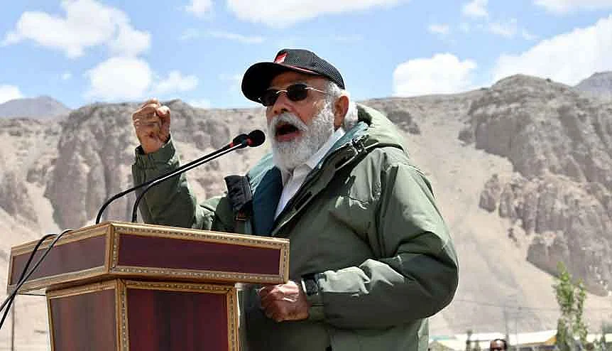 Prime Minister Narendra Modi addressed soldiers during his surprise visit to Ladakh, at Nimmoo in Leh on Friday, to boost the morale of the Indian army.