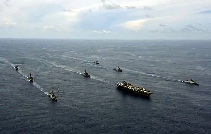 Indian navy holds passage exercise with US navy′s Nimitz aircraft carrier in the Indian Ocean.