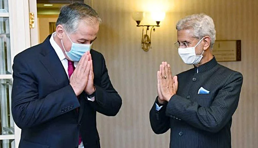 External Affairs Minister Dr S Jaishankar greets his counterpart from Tajikistan Sirojiddin Muhriddin during a bilateral meeting in Moscow. India has been actively building bilateral Strategic Partnership and build defence ties with all the 5 stans.