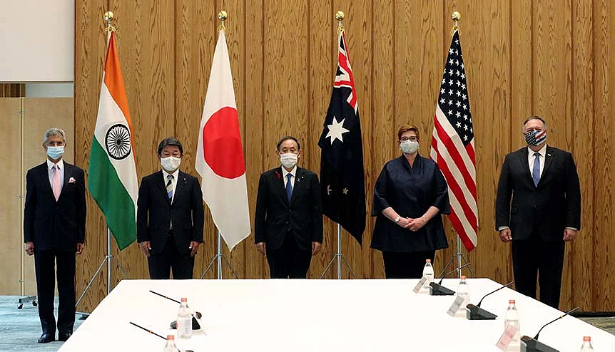 External Affairs Minister Dr S. Jaishankar with Japanese prime minister Yoshihide Suga and other Quad Foreign Ministers, in Tokyo. The officials discussed the bilateral and global dimensions of the India-Japan special partnership and Indo-Pacific security amidst rising global discontent against China.