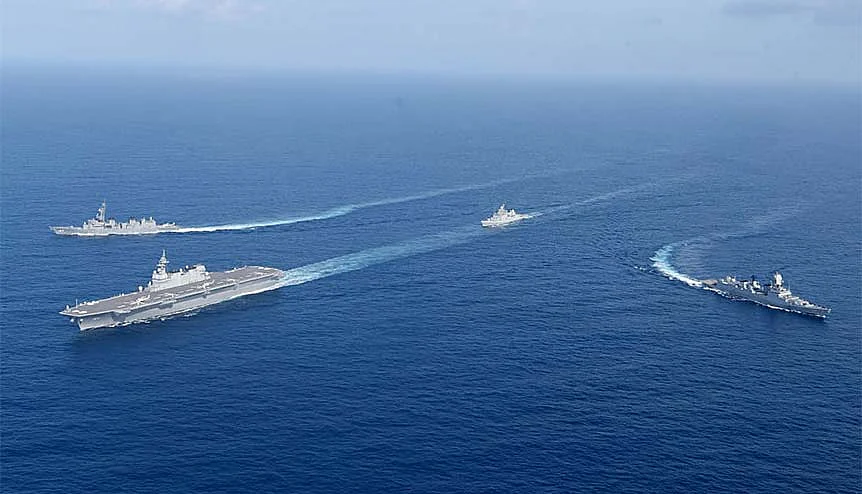 India and Japan will cooperate with other members of the QUAD - US and Australia - to counter security threats in the Indo-Pacific. Image shows the 4th edition of India-Japan Maritime bilateral exercise JIMEX, between Indian Navy and Japanese Maritime Self-Defense Force (JMSDF).