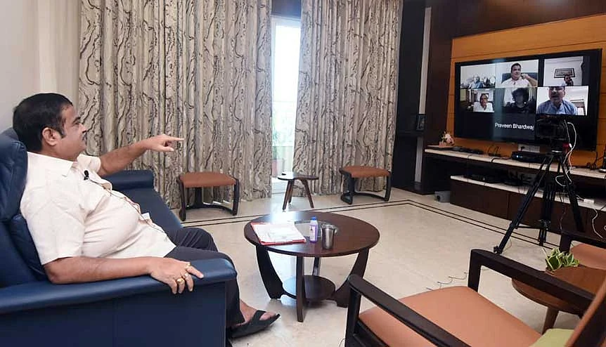 Minister of Road Transport & Highways and MSME Nitin Gadkari during a video conference with senior officers of the MSME department.AI is helping the ministry with grievance redressal, which until now was dependent on complaints and data coming through the Champions portal.Credit: Getty Image