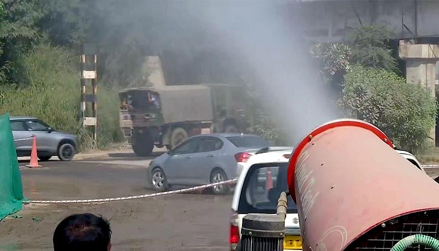 Anti-smog gun deployed in New Delhi as part of the measures being taken to control pollution. New Delhi and 13 other Indian cities feature on a list of the world's 20 most polluted.