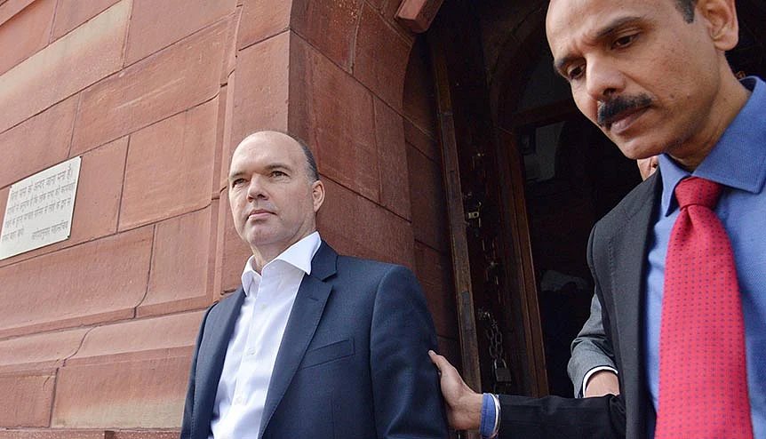 Vodafone Global CEO Nick Read leaves Parliament House after meeting with Finance Minister Nirmala Sitharaman in New Delhi. The AGR placed a massive financial burden on the telecom sector, especially on the second and third-largest players - Vodafone-Idea and Bharti Airtel.