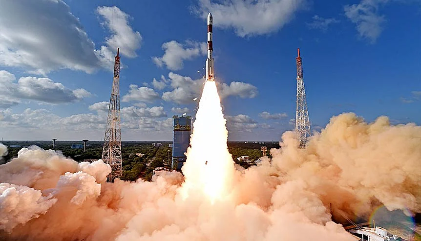 ISRO launches RISAT-2BR1 and 9 customer satellites by PSLV-C48 from Satish Dhawan Space Centre (SDSC) SHAR in 2019. India's share of the global space market is mostly at the lower end of the market offering a huge scope for growth for the private sector and start-ups.