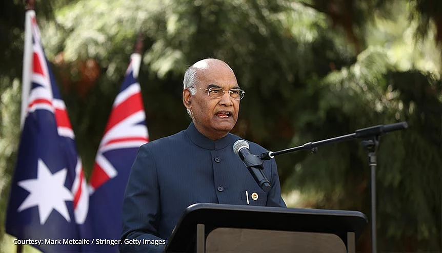 Indian President Ram Nath Kovind during the unveiling of a Gandhi statue at Jubilee Park in Sydney. India holds huge potential for Australian businesses to expand.