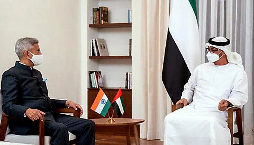 External Affairs Minister Dr. S Jaishankar speaks to Crown Prince of the Emirate of Abu Dhabi of the United Arab Emirates Sheikh Mohamed bin Zayed Al Nahyan. Indian policymaking flourished during the pandemic, boosting the close rapport with Gulf states such as the UAE and Saudi Arabia.
