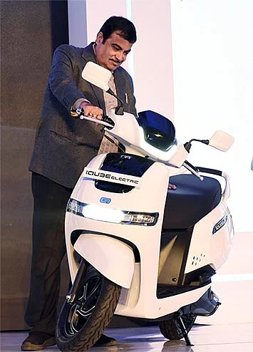 Union Minister for Road Transport and Highways of India and Micro, Small and Medium Enterprises Nitin Gadkari during the launch of the electric scooter TVS Qube Electric. Indian startups are also joining into the EV sector.