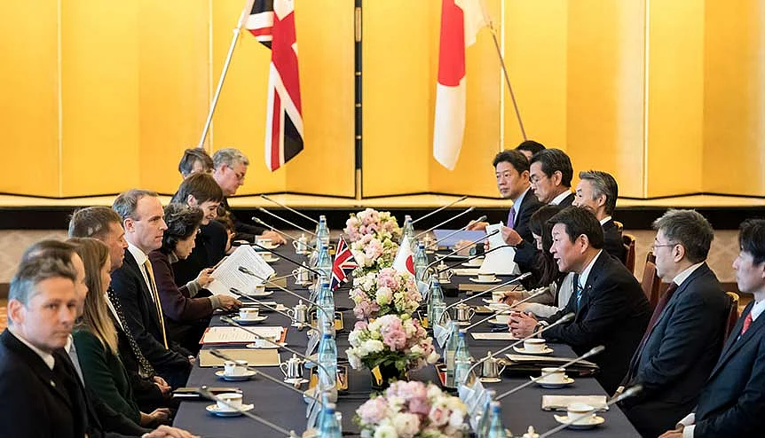 UK Defence Secretary Ben Wallace and Foreign Secretary Dominic Raab discussed the deployment of HMS Queen Elizabeth during the “2+2” virtual meeting with their respective Japanese counterparts.