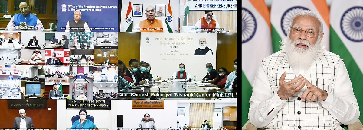 Paving the way to a better future with more options. Indian prime minister Narendra Modi addresses a webinar on the effective implementation of Budget provisions regarding the education sector.