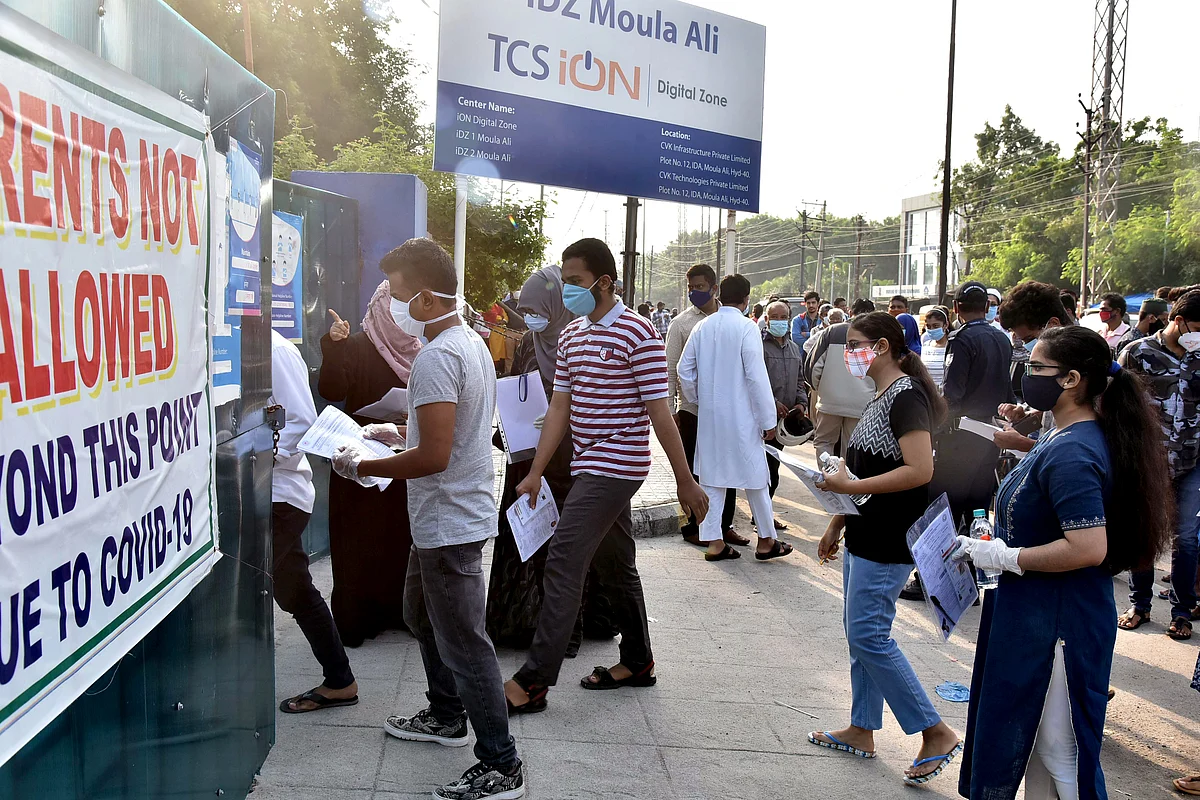 Students arrive for their TS EAMCET entrance exams. The All Indian Council for Technical Education (AICTE) is aligning its education system with more contemporary trends.
