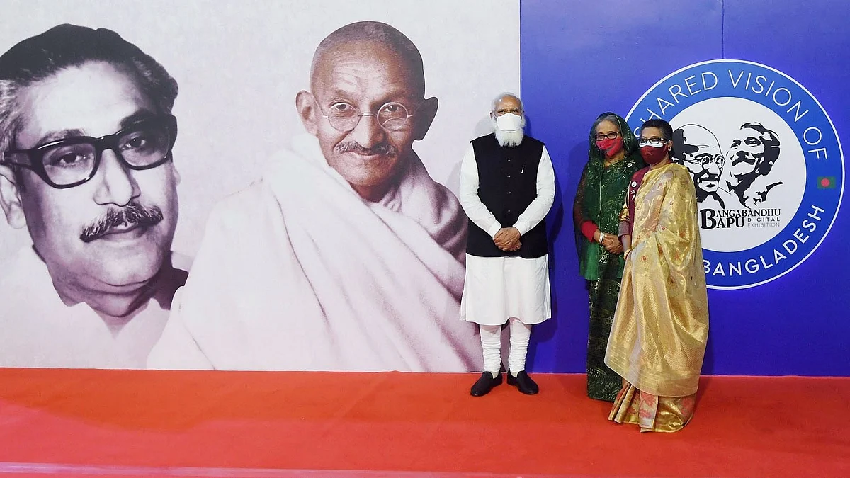 Narendra Modi and Sheikh Hasina jointly inaugurate a digital exhibition titled Bapu and Bangabandhu. The former’s visit to Dhaka comes on the back of a foundation that has been built over the last two years by a series of trips made by high level delegations.