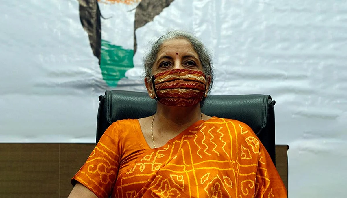 Union Finance Minister Nirmala Sitharaman at a meeting with industrialists and businessmen in Ahmedabad. India released its GDP estimates for the third quarter which showed a growth of 0.4 percent, which put the economy out of a technical recession.