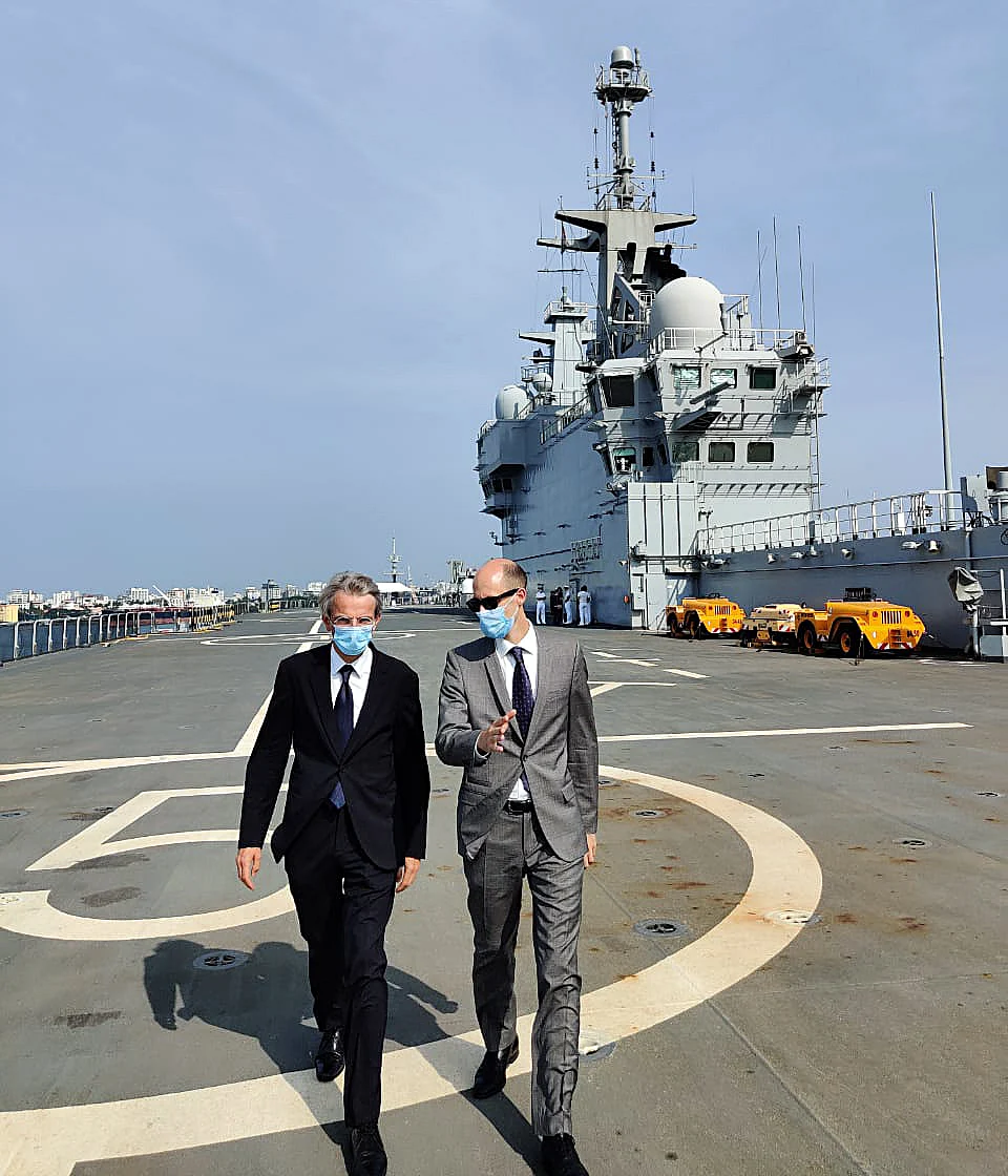 Emmanuel Lenain, Ambassador of France to India at French Navy ship — assault helicopter carrier Tonnerre, in Kochi. India and France are collaborating on multiple platforms including defence.