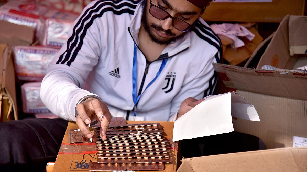 Medicines being sorted. India is currently the largest provider of generic drugs globally, with Indian pharma companies catering to more than half of the global demand for various vaccines.