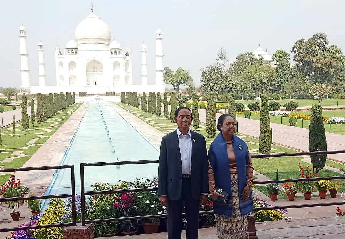 Former president of Myanmar U Win Myint and his wife Daw Cho Cho during an official visit to India. The former is facing charges in court levelled by the junta against the backdrop of a military coup in Myanmar.