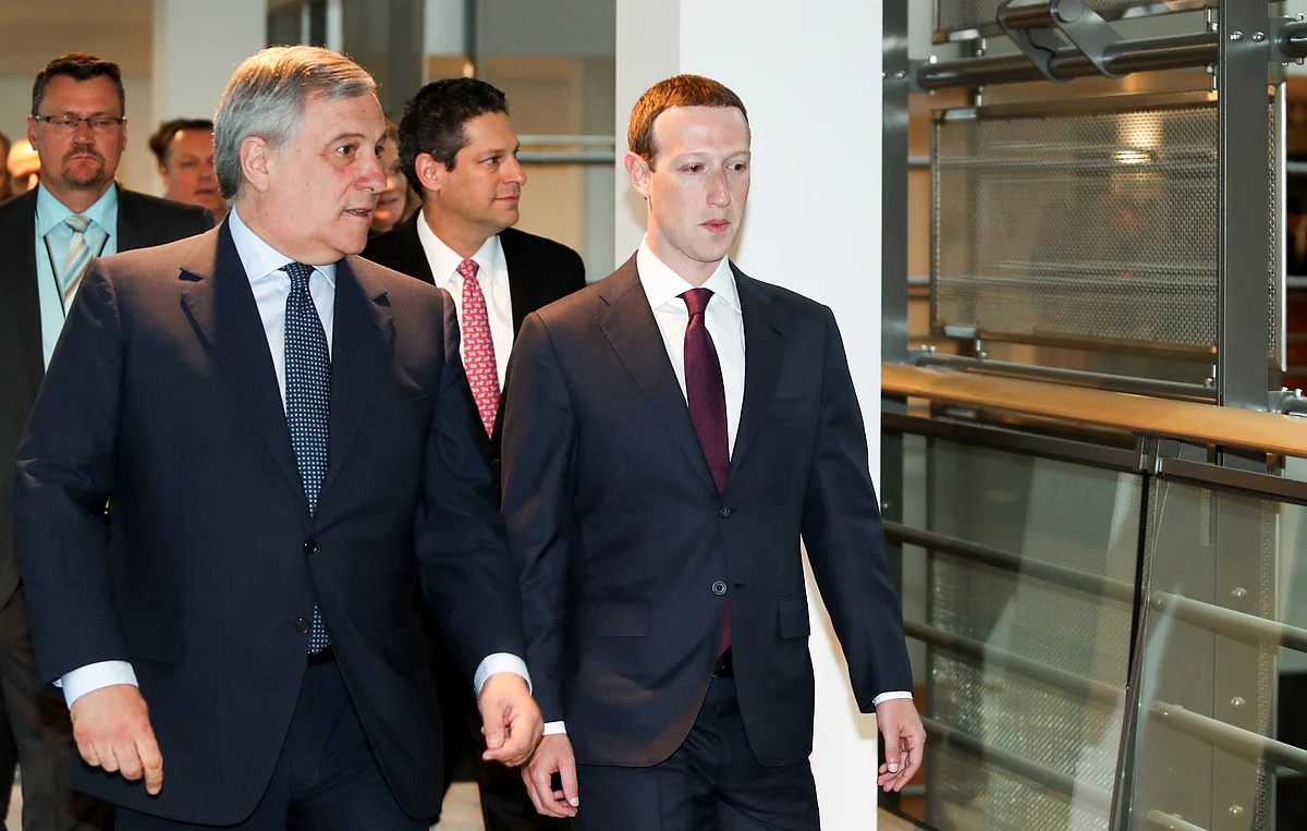 Facebook co-founder, Chairman and CEO Mark Zuckerberg (R) with President of the European Parliament, Antonio Tajani (L) before testifying to the European Parliament. The EU supports the development, implementation and use of encryption on social media platforms.