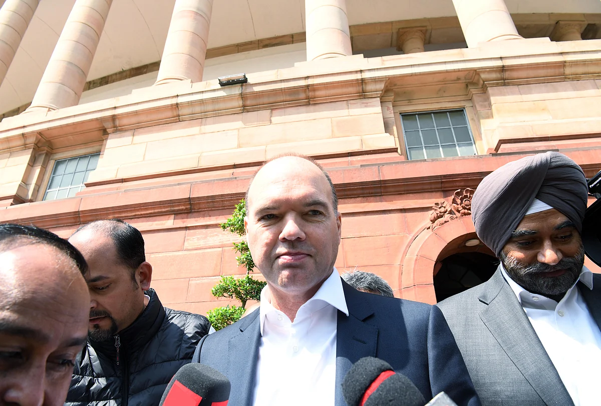 Vodafone CEO Nick Read leaves parliament house after an interface with Indian Finance Minister Nirmala Sitharaman. The Indian income tax department had pulled up Vodafone for withholding taxes, but India’s Supreme Court ruled in Vodafone’s favour.
