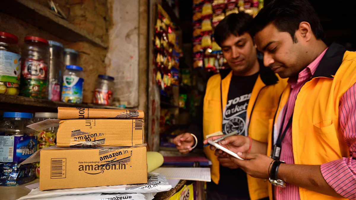 An Amazon pick up point in operation in India. The recent agreement among G-7 countries on a 15 per cent minimum corporate tax rate will have no impact on foreign companies like Apple, Google, Amazon and others operating in India.