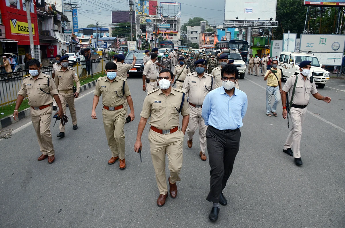 Police on a mock drill to ensure a lockdown in Ranchi, India. Demand.  for several commodities has been affected due to the lockdown, full or partial, across certain states. 