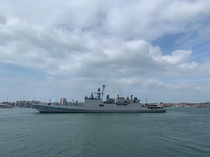 INS Tabar meets up with a Royal Navy frigate along with shore-based aircraft for air defence exercises, anti-submarine procedures, replenishment at sea activities, and communication drills at sea.