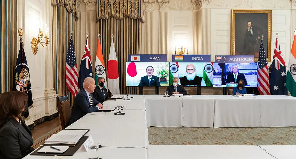 US President Joe Biden attends the first Quad Summit virtually with Prime Minister Narendra Modi, Japanese PM Yoshihide Suga and Australian PM Scott Morrison. The members of the Quad are seeking to remove economic coercion and disruption of trading flows along the Indo-Pacific corridor in a bid to boost free and fair trading activity.