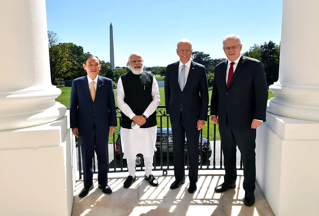 Indian PM Narendra Modi, Australian PM Scott Morrison, US President Joe Biden, and Japanese PM Yoshihide Suga before a Quad summit, in Washington DC. The leaders shared common perspectives on global challenges of the day.