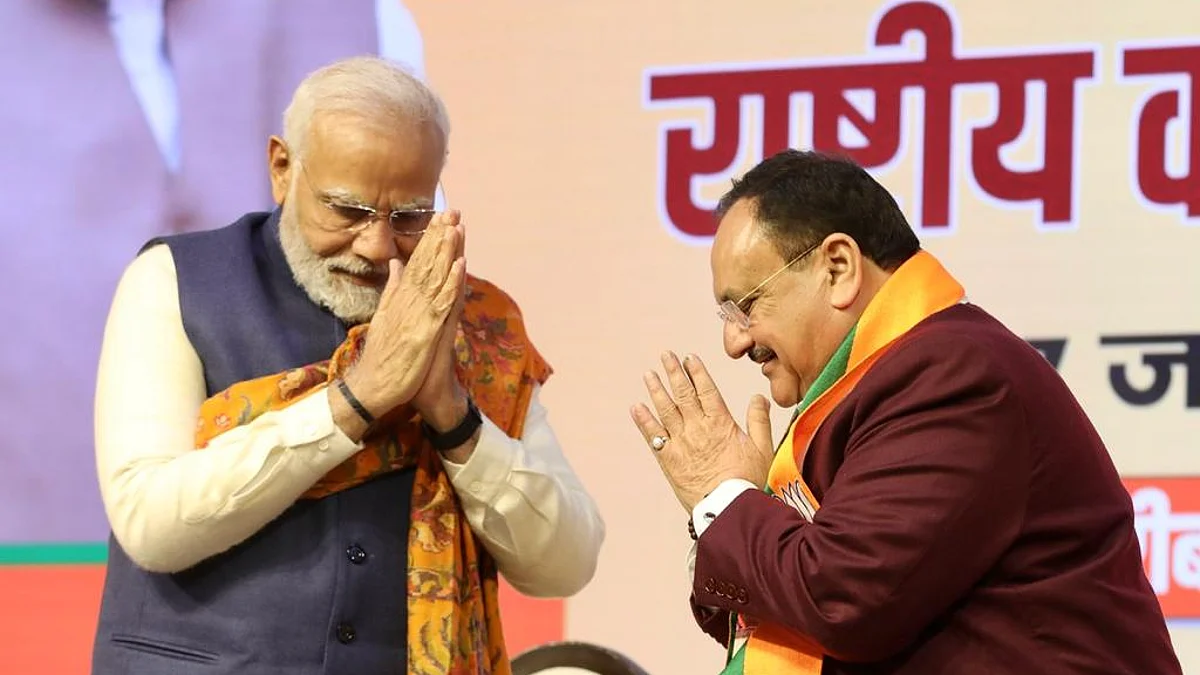 In the image: Narendra Modi (left), J P Nadda (right)
