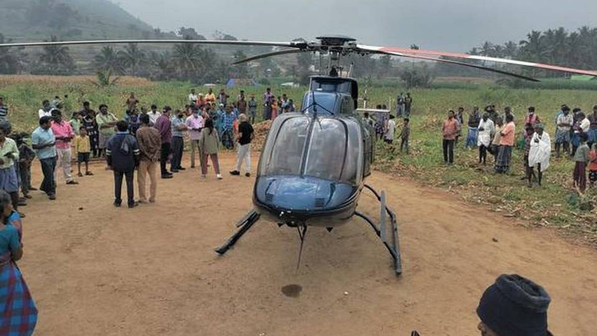 திடீரென விளைநிலத்தில் வந்திறங்கிய ஹெலிகாப்டர்; பரபரப்பான கடம்பூர் - சத்தியமங்கலம் அருகே நடந்தது என்ன?