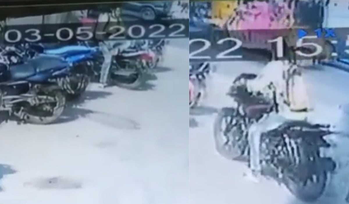 லாவகமாக பைக்கை ஆட்டையப்போட்ட டிப்-டாப் வாலிபன்.. உறைந்துப்போன உணவு ஆர்டர் வாங்கச் சென்ற இளைஞன்!