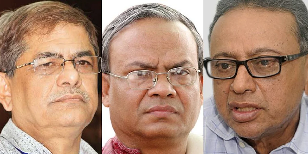 মির্জা ফখরুল ইসলাম আলমগীর, (বাঁ থেকে) রুহুল কবির রিজভী ও আমীর খসরু মাহমুদ চৌধুরী