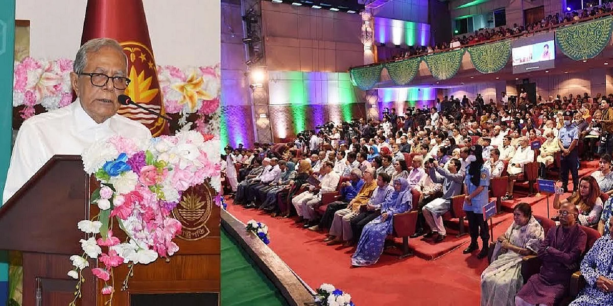 শিল্পকলা পদক ২০১৯-২০ প্রদান অনুষ্ঠানে বঙ্গভবন থেকে বক্তব্য রাখছেন রাষ্ট্রপতি