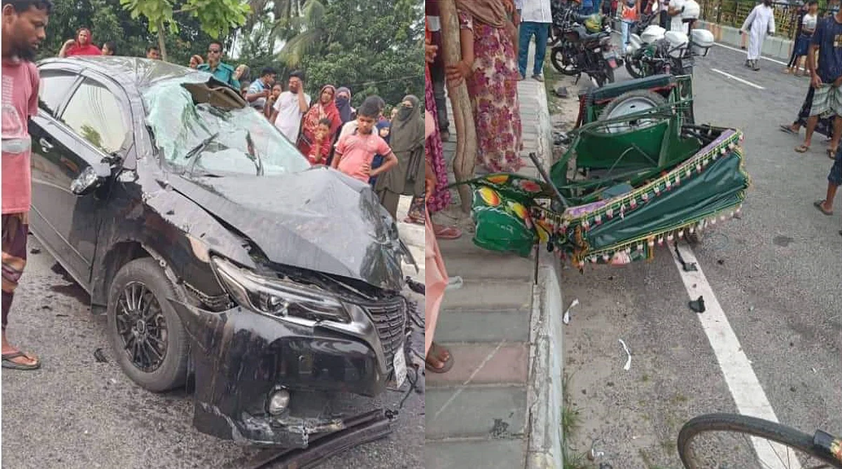 রাবি শিক্ষকের ছেলের গাড়ির ধাক্কায় দুমড়ে-মুচড়ে যায় প্রাইভেট কার ও রিকশা।