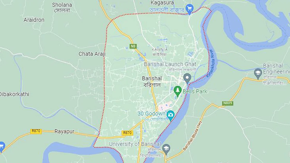 বরিশালের মানচিত্র।