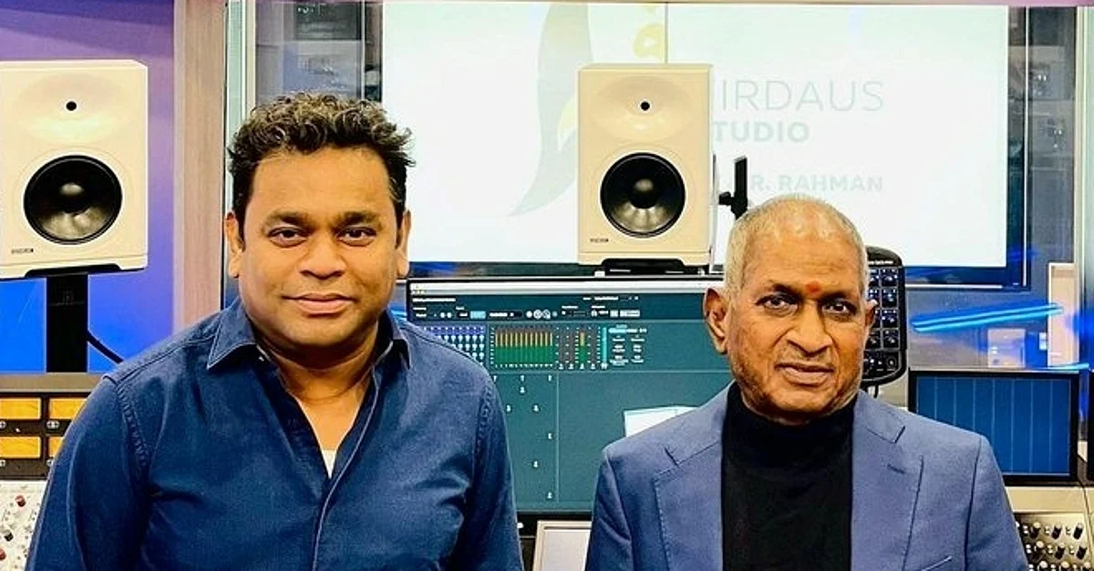 ஏ.ஆர்.ரகுமான் ஸ்டூடியோவுக்கு விசிட் அடித்த இளையராஜா