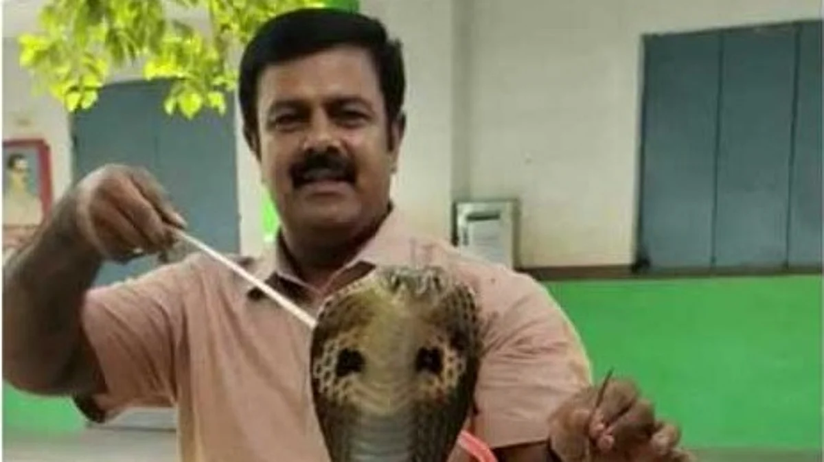 பைக்கில் படமெடுத்து ஆடிய நல்ல பாம்பு… அலறி அடித்து ஓடிய ஆசிரியர்!