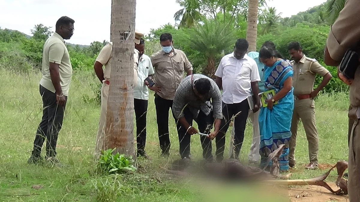 பாதி எரிந்த நிலையில் கிடந்த இளம் பெண்ணின் உடல்